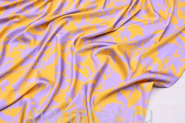 ТКАНЬ ПЛАТЕЛЬНАЯ ШЕЛК искусственный 8570/101305 Цветы лимон сирень