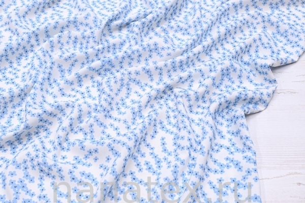 ТКАНЬ ПЛАТЕЛЬНАЯ ШТАПЕЛЬ 1597/200481 Голубые цветочки