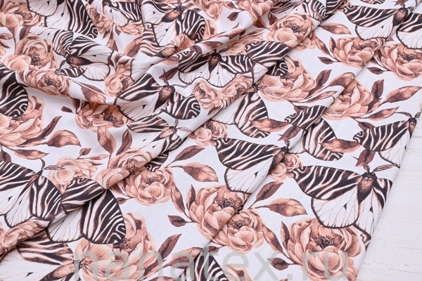 ТКАНЬ ПЛАТЕЛЬНАЯ ЛЁН ВИСКОЗА 6104/200416 Бабочки шоколад