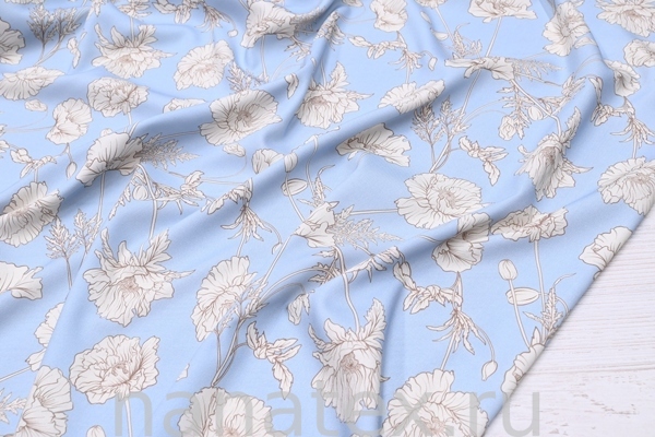 ТКАНЬ ПЛАТЕЛЬНАЯ ВИСКОЗА ТВИЛ 1430/200259 Маки на голубом