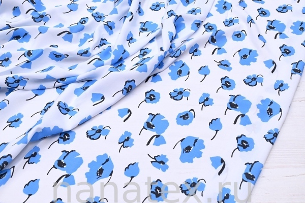 ТКАНЬ ПЛАТЕЛЬНАЯ ШТАПЕЛЬ 1597/200496 Цветы голубые