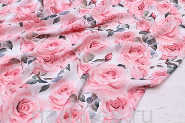 ТКАНЬ ПЛАТЕЛЬНАЯ ВИСКОЗА БАТИСТ 1800/200386 Розовые розы
