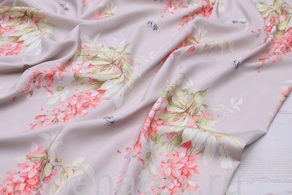 ТКАНЬ ПЛАТЕЛЬНАЯ ВИСКОЗА ТВИЛ 1430/200169 Розовая глициния на беж