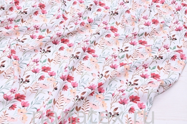 ТКАНЬ ПЛАТЕЛЬНАЯ ШТАПЕЛЬ 1597/200234 Красные цветочки акварель