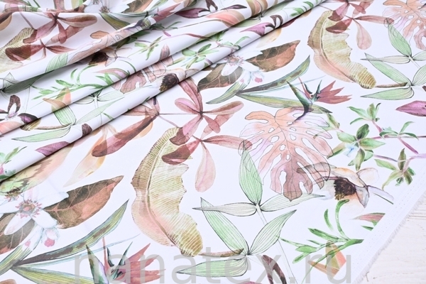 ТКАНЬ ПЛАТЕЛЬНАЯ ХЛОПОК стрейч 6020/200222 Тропические листья