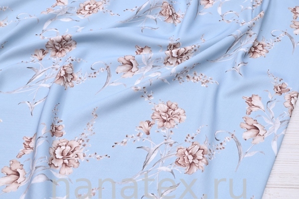 ТКАНЬ ПЛАТЕЛЬНАЯ ВИСКОЗА ТВИЛ 1430/200282 Цветы на голубом