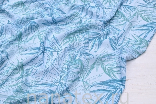 ТКАНЬ ПЛАТЕЛЬНАЯ ВИСКОЗА БАТИСТ 1800/200138 Листья бирюза