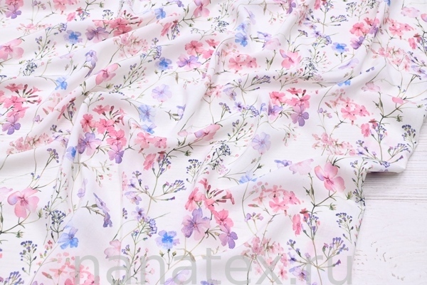 ТКАНЬ ПЛАТЕЛЬНАЯ ВИСКОЗА БАТИСТ 1800/200403 Цветочки розовый сирень