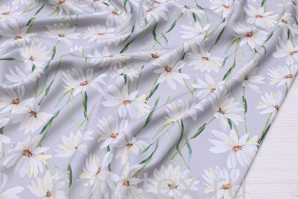 ТКАНЬ ПЛАТЕЛЬНАЯ ВИСКОЗА ТВИЛ 1430/200150 Ромашки на сером
