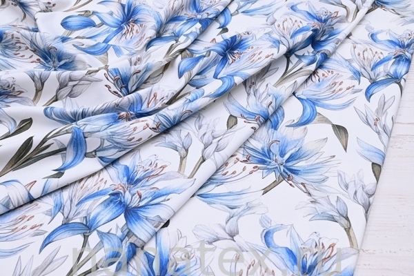 ТКАНЬ ПЛАТЕЛЬНАЯ ХЛОПОК стрейч 6020/200369 Голубые цветы