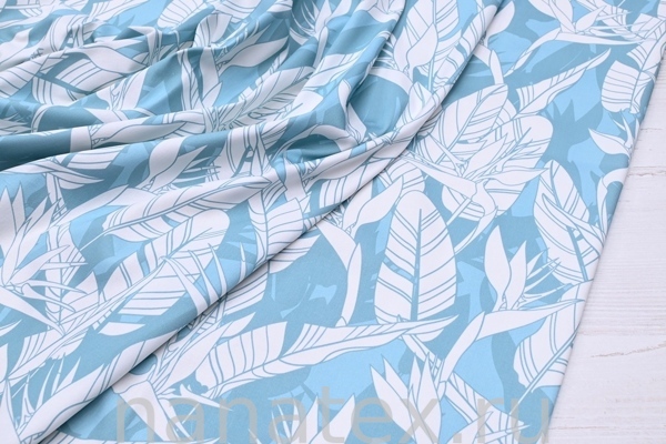 ТКАНЬ ПЛАТЕЛЬНАЯ ХЛОПОК стрейч 6020/200531 Листья бирюза