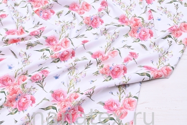 ТКАНЬ ПЛАТЕЛЬНАЯ ШТАПЕЛЬ 1597/200226 Розовые цветы