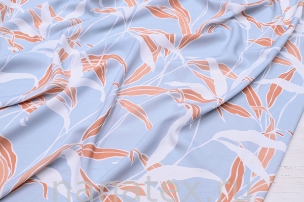 ТКАНЬ ПЛАТЕЛЬНАЯ ШТАПЕЛЬ 1597/200340 Листья беж на сером