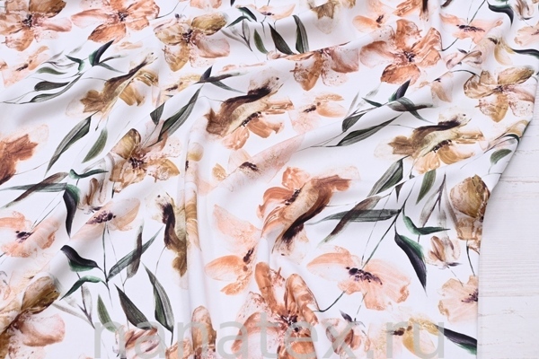 ТКАНЬ ПЛАТЕЛЬНАЯ ВИСКОЗА ТВИЛ 1430/200290 Цветы горчичная акварель