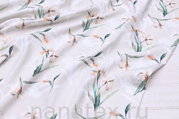 ТКАНЬ ПЛАТЕЛЬНАЯ ВИСКОЗА ТВИЛ 1430/200275 Белые ирисы