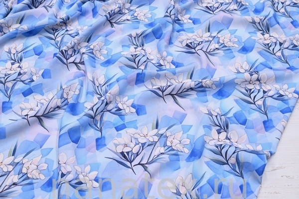 ТКАНЬ ПЛАТЕЛЬНАЯ ШТАПЕЛЬ 1597/200353 Синяя геометрия и цветы