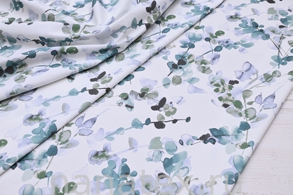 ТКАНЬ ПЛАТЕЛЬНАЯ ХЛОПОК стрейч 6020/200371 Веточки зеленые