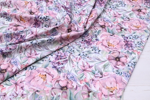ТКАНЬ ПЛАТЕЛЬНАЯ ХЛОПОК стрейч 6020/200532 Цветы и сирень