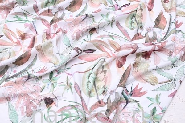 ТКАНЬ ПЛАТЕЛЬНАЯ ШТАПЕЛЬ 1597/200237 Листья тропик