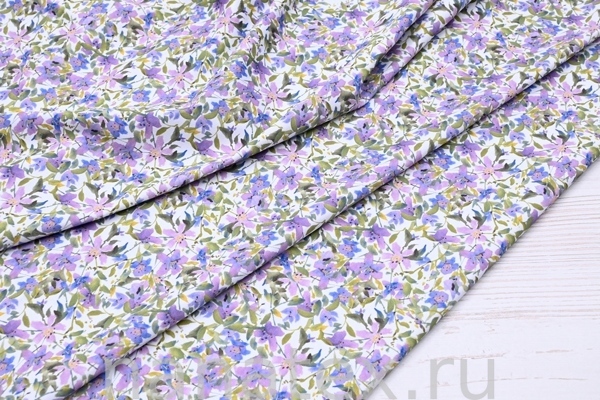 ТКАНЬ ПЛАТЕЛЬНАЯ ХЛОПОК стрейч 6020/200321 Сиреневые цветочки