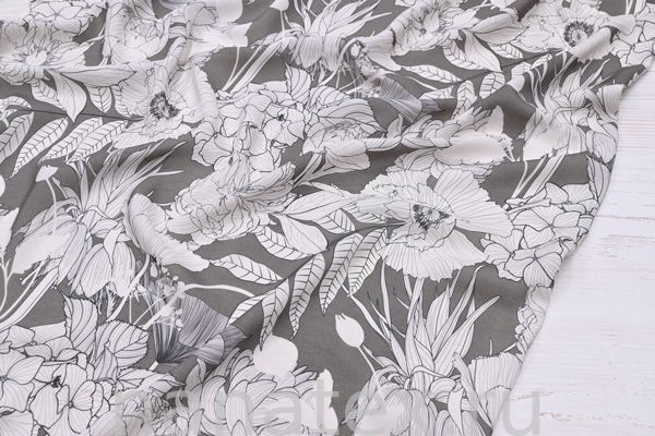 ТКАНЬ ПЛАТЕЛЬНАЯ ВИСКОЗА БАТИСТ 1800/200393 Цветы табак