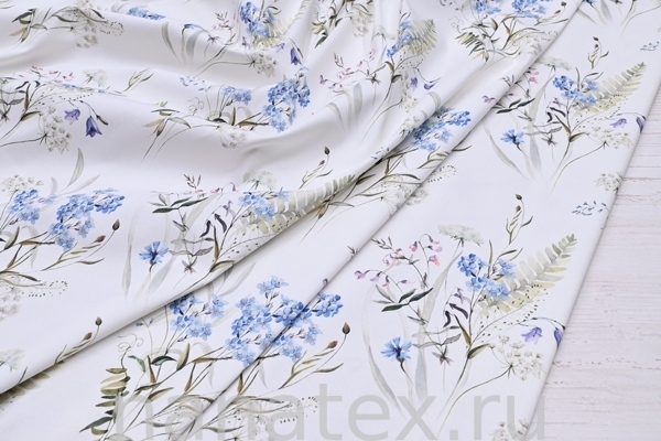 ТКАНЬ ПЛАТЕЛЬНАЯ ХЛОПОК стрейч 6020/200366 Незабудки букетики