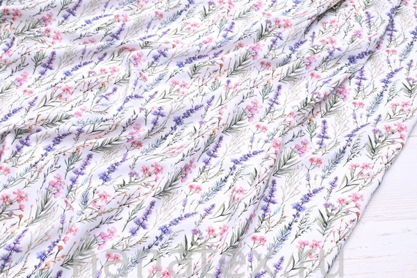 ТКАНЬ ПЛАТЕЛЬНАЯ ШТАПЕЛЬ 1597/200254 Цветочки сиреневые с розовым