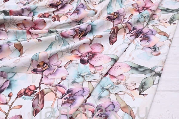 ТКАНЬ ПЛАТЕЛЬНАЯ ХЛОПОК стрейч 6020/200451 Орхидеи