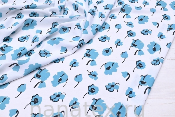 ТКАНЬ ПЛАТЕЛЬНАЯ ШТАПЕЛЬ 1597/200495 Цветы бирюза