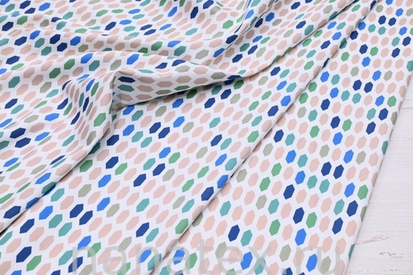 ТКАНЬ ПЛАТЕЛЬНАЯ ХЛОПОК стрейч 6020/200376 Геометрия синий зеленый