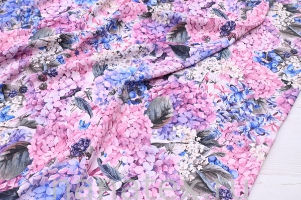 ТКАНЬ ПЛАТЕЛЬНАЯ ВИСКОЗА ТВИЛ 1430/200294 Гортензии розовый с голубым