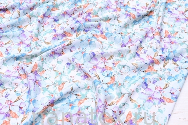 ТКАНЬ ПЛАТЕЛЬНАЯ ШТАПЕЛЬ 1597/200241 Нежные цветы сирень бирюза мята
