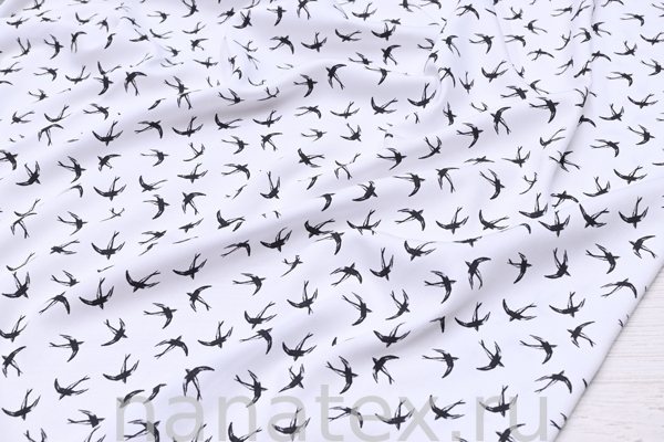 ТКАНЬ ПЛАТЕЛЬНАЯ ВИСКОЗА ТВИЛ 1430/200165 Ласточки на белом