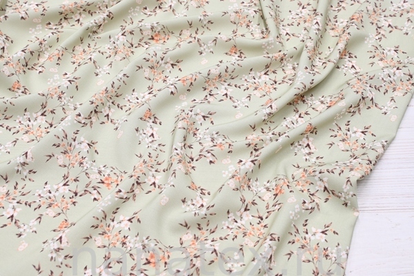 ТКАНЬ ПЛАТЕЛЬНАЯ ШТАПЕЛЬ 1597/200468 Веточки олива