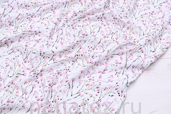 ТКАНЬ ПЛАТЕЛЬНАЯ ШТАПЕЛЬ 1597/200309 Цветочки розово-сиреневые