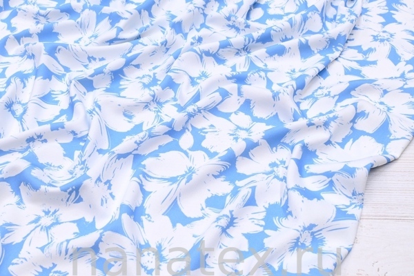 ТКАНЬ ПЛАТЕЛЬНАЯ ВИСКОЗА ТВИЛ 1430/200440 Белые цветы на голубом