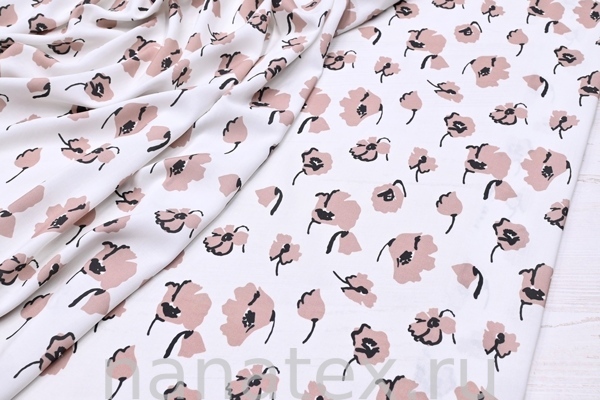 ТКАНЬ ПЛАТЕЛЬНАЯ ШТАПЕЛЬ 1597/200494 Цветы бежевые