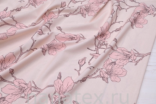 ТКАНЬ ПЛАТЕЛЬНАЯ ЛЁН ВИСКОЗА 6104/200409 Магнолия на бежевом