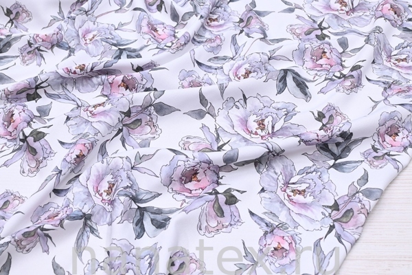 ТКАНЬ ПЛАТЕЛЬНАЯ ВИСКОЗА ТВИЛ 1430/200166 Цветы серо-розовые