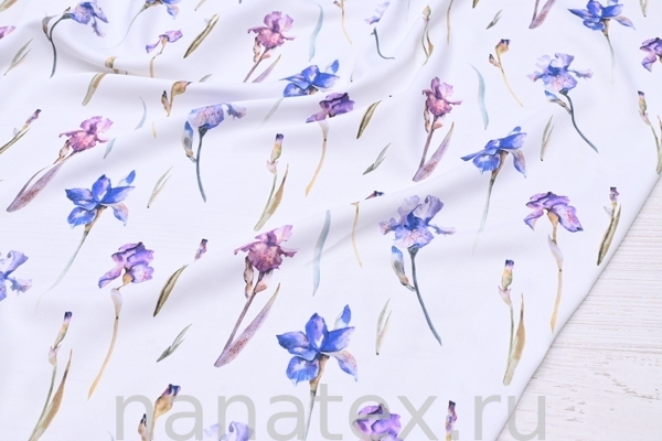 ТКАНЬ ПЛАТЕЛЬНАЯ ВИСКОЗА ТВИЛ 1430/200157 Ирисы на белом