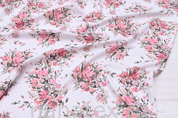 ТКАНЬ ПЛАТЕЛЬНАЯ ВИСКОЗА ТВИЛ 1430/200177 Розовые цветы на кремовом