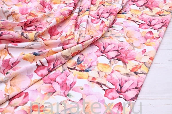 ТКАНЬ ПЛАТЕЛЬНАЯ ХЛОПОК стрейч 6020/200533 Розовая магнолия акварель