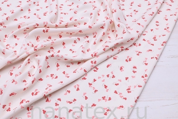 ТКАНЬ ПЛАТЕЛЬНАЯ ВИСКОЗА ТВИЛ 1430/200515 Красные цветочки крем
