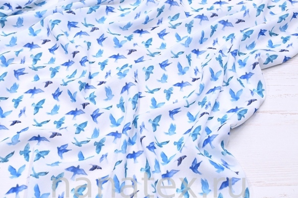 ТКАНЬ ПЛАТЕЛЬНАЯ ВИСКОЗА БАТИСТ 1800/200527 Птички бирюза