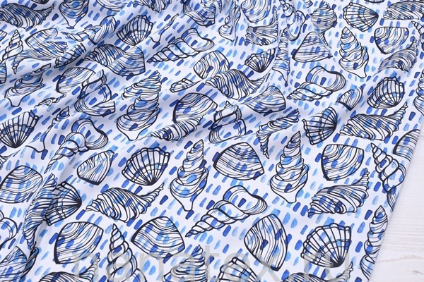 ТКАНЬ ПЛАТЕЛЬНАЯ ШТАПЕЛЬ 1597/200246 Ракушки с синим