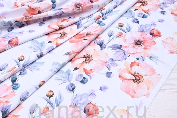 ТКАНЬ ПЛАТЕЛЬНАЯ ХЛОПОК стрейч 6020/200220 Цветы персик
