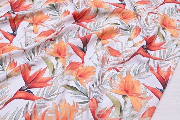 ТКАНЬ ПЛАТЕЛЬНАЯ ШТАПЕЛЬ 1597/200343 Цветы оранж