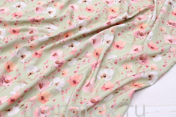 ТКАНЬ ПЛАТЕЛЬНАЯ ШТАПЕЛЬ 1597/200304 Цветы фисташка