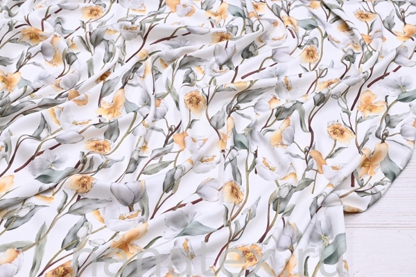 ТКАНЬ ПЛАТЕЛЬНАЯ ВИСКОЗА САТИН стрейч 1330/200472 Цветы желтый с белым